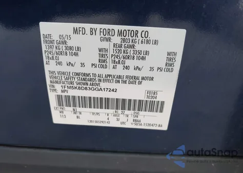 2016 Ford Explorer Xlt from USA, damaged, VIN 1FM5K8D83GGA17242